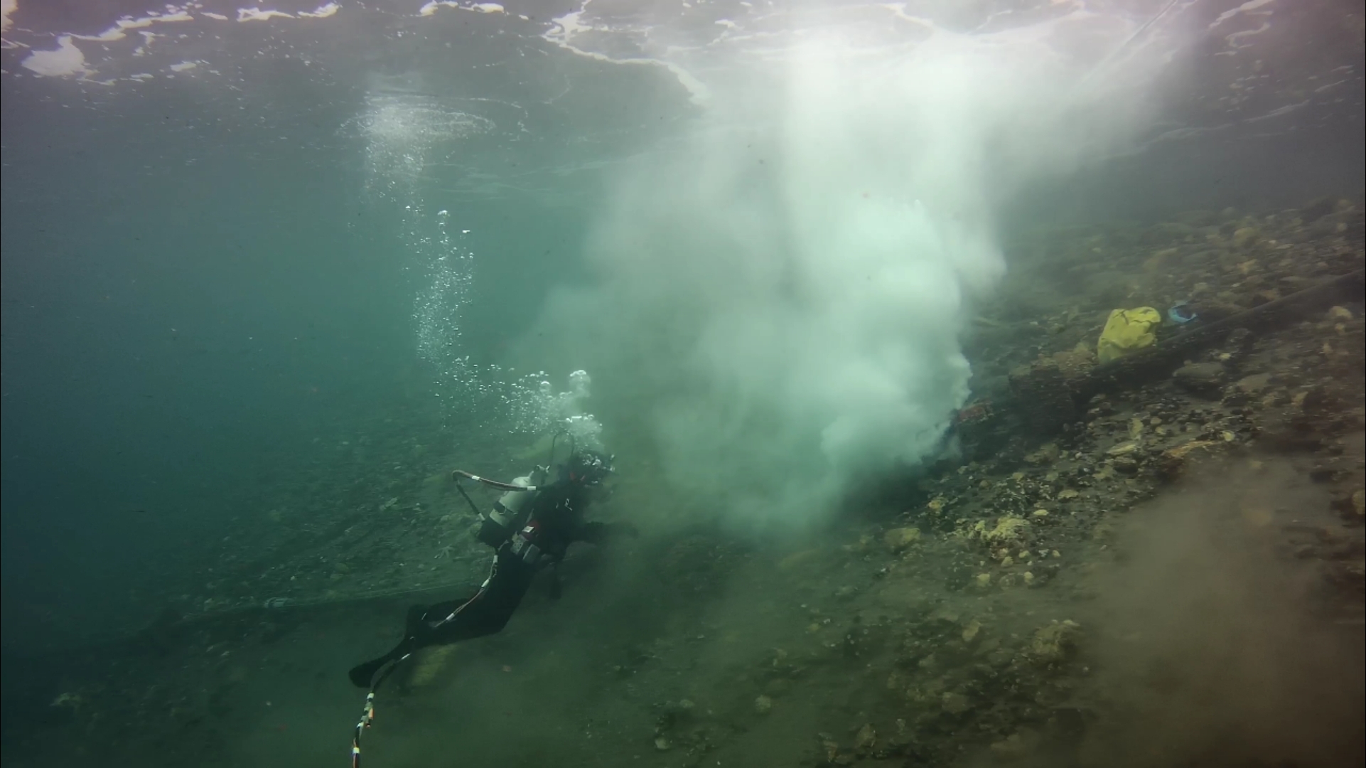Diver at the sea floor